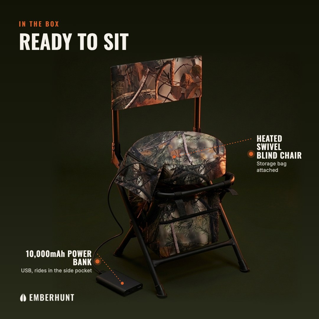 In the box: the heated swivel blind chair and a 10,000mAh USB power bank