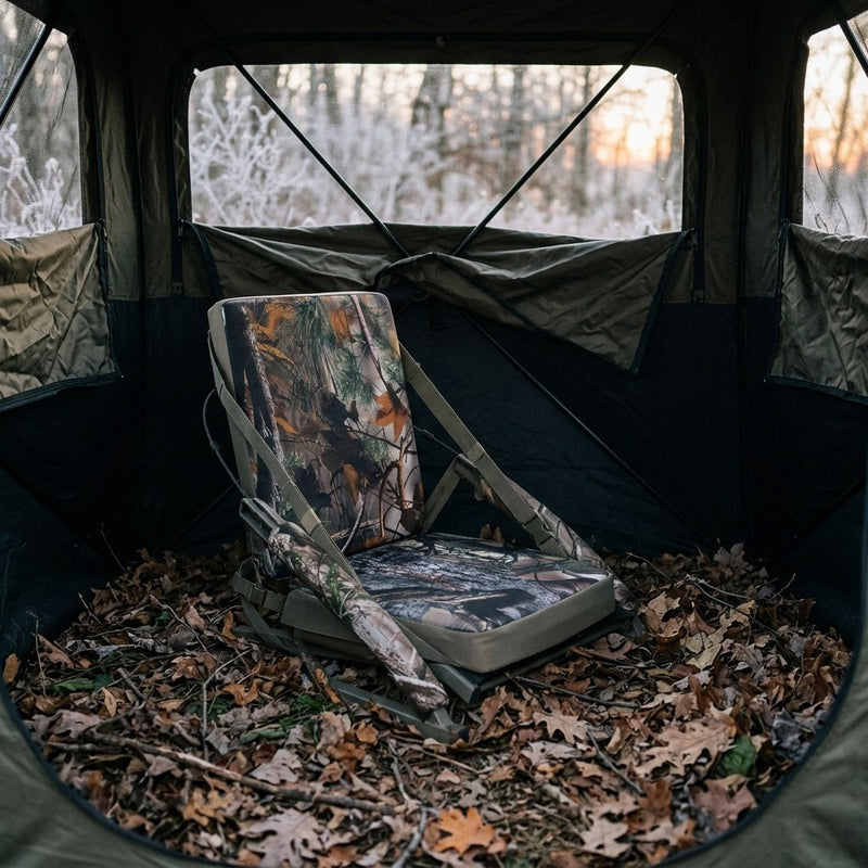 Heated seat inside a ground blind