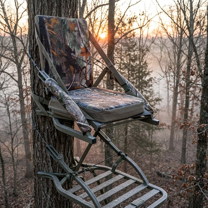 Heated seat on a tree stand